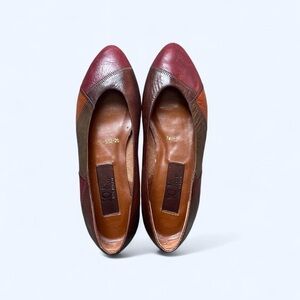 Brown leather patchwork pointed toe vintage flats by 94 E. Rue size 6.5